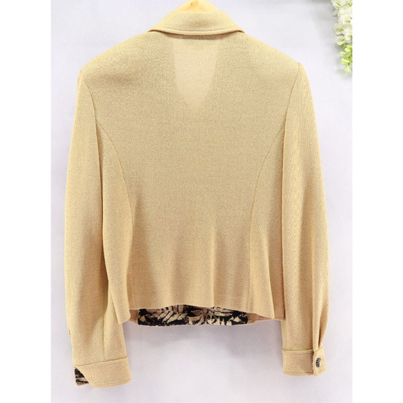 St. John by Marie Gray Women's Knit Jacket Yellow Tan Contrast Animal Print Sz 6 - Picture 2 of 10